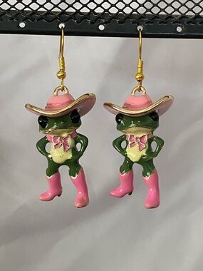 Cowgirl Frog Earrings